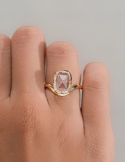 Rose Cut Cushion Solitaire Curved Ring