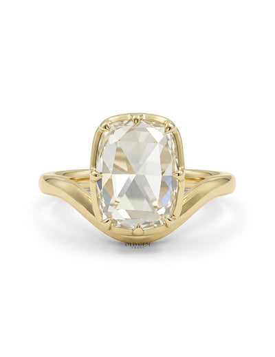 Rose Cut Cushion Solitaire Curved Ring