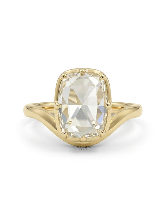 Rose Cut Cushion Solitaire Curved Ring