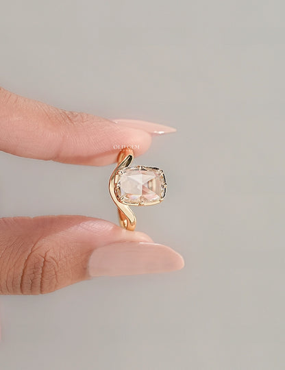 Rose Cut Cushion Solitaire Curved Ring