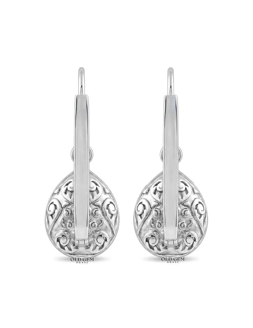 Rose Cut Pear Lab Diamond Halo Drop Earrings Earrings