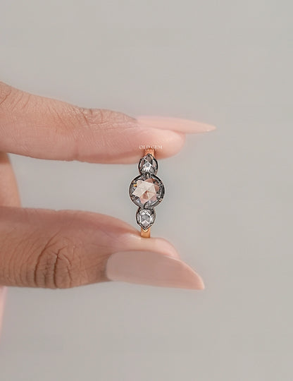 3 stone Rose Cut Lab Diamond Ring