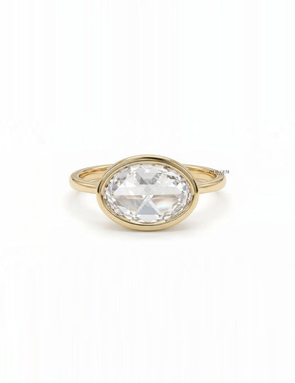 3 CT Soft Faceted Oval Solo Diamond Border Set Ring Engagement Ring