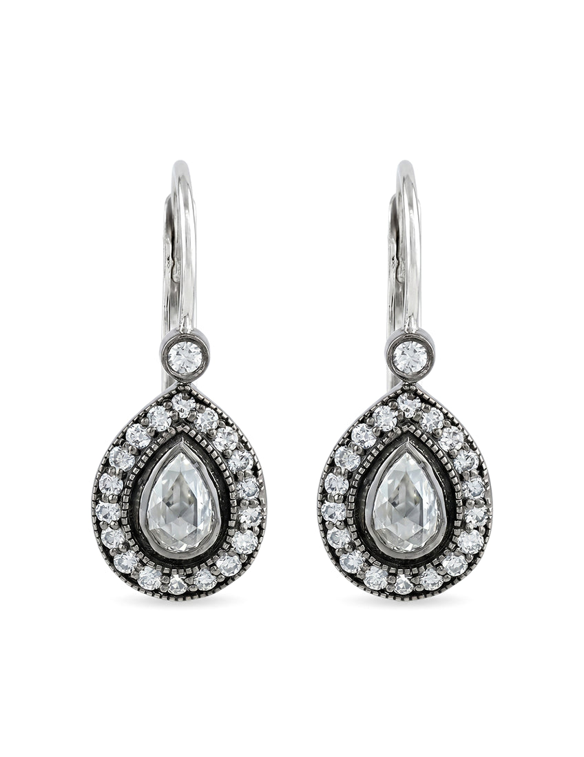 Rose Cut Pear Lab Diamond Halo Drop Earrings Earrings