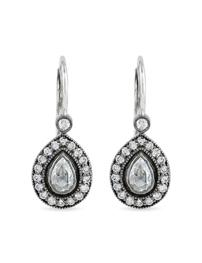Rose Cut Pear Lab Diamond Halo Drop Earrings