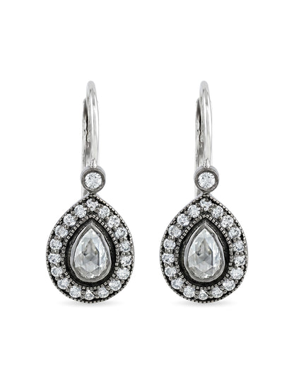 Rose Cut Pear Lab Diamond Halo Drop Earrings Earrings