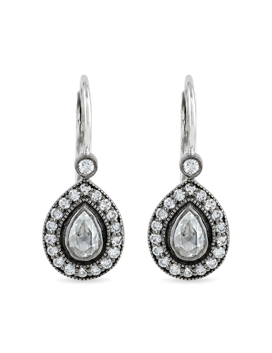 Rose Cut Pear Lab Diamond Halo Drop Earrings Earrings