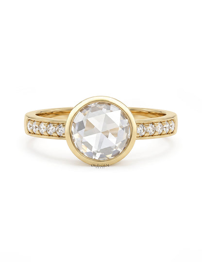 Rose Cut Round Accent Diamond  Engagement Ring