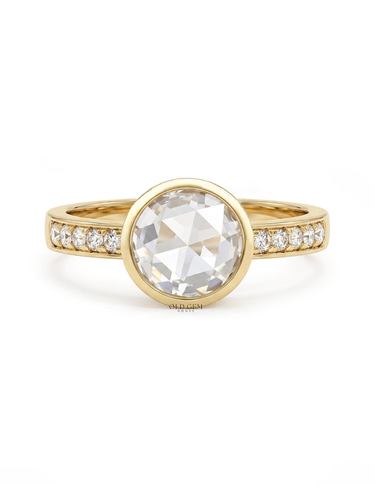 Rose Cut Round Accent Diamond Engagement Ring
