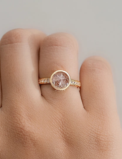 Rose Cut Round Accent Diamond  Engagement Ring