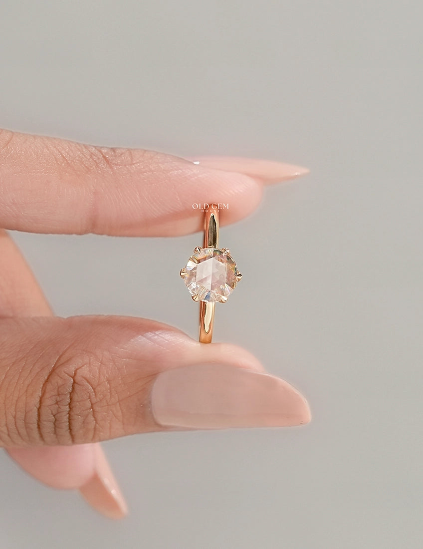 Rose Cut Round Solitaire Engagement Ring