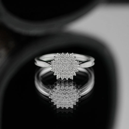 Mid Century Round Diamond Cluster Engagement Ring Engagement Ring
