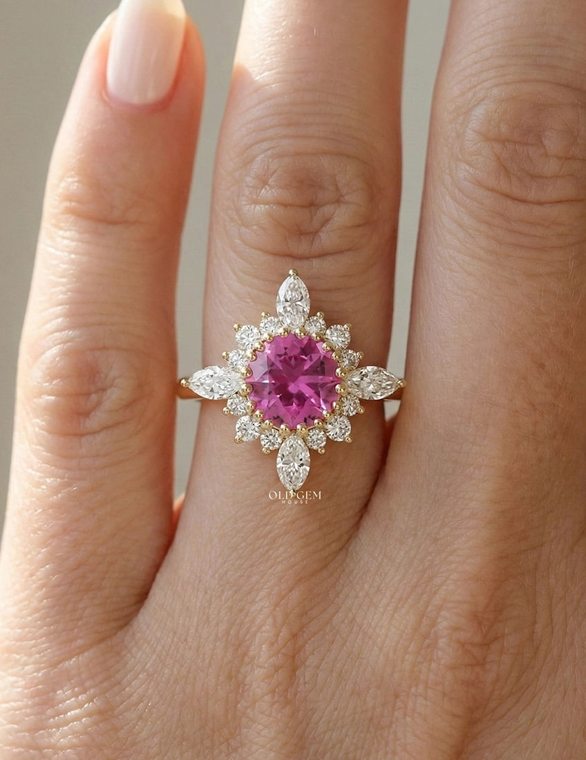 Vintage Victorian Pink Sapphire Halo Engagement Ring Engagement Ring