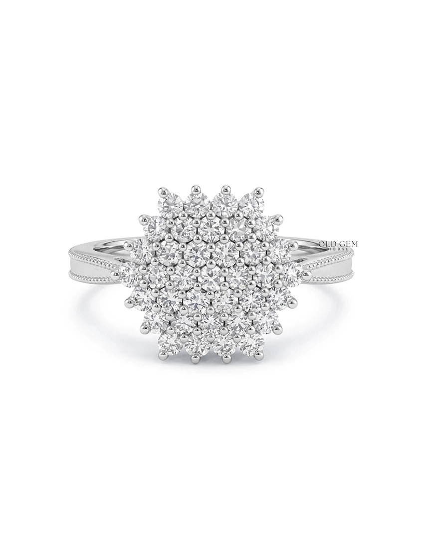 Mid Century Round Diamond Cluster Engagement Ring Engagement Ring