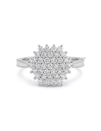 Mid Century Round Diamond Cluster Engagement Ring