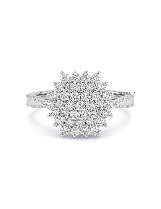 Mid Century Round Diamond Cluster Engagement Ring Engagement Ring