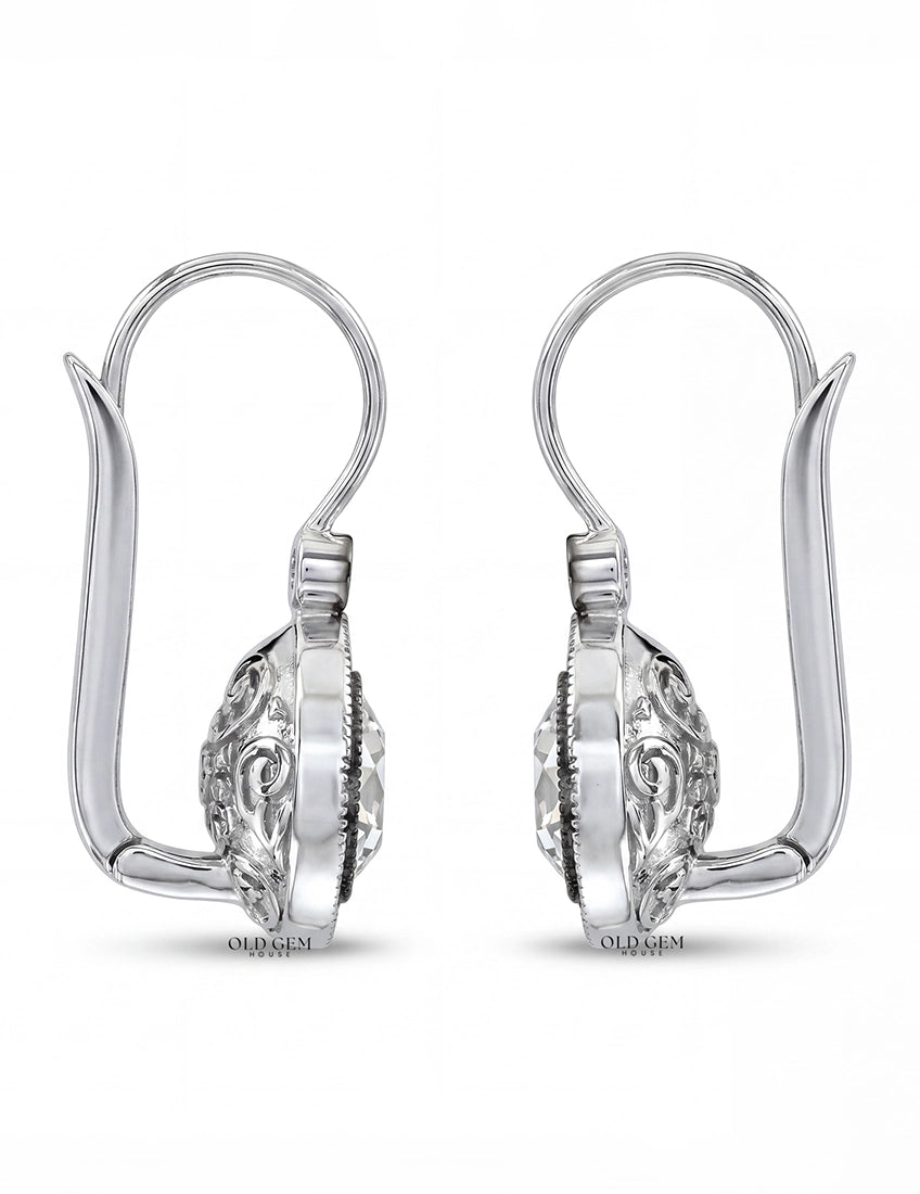 Rose Cut Pear Lab Diamond Halo Drop Earrings Earrings