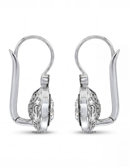 Rose Cut Pear Lab Diamond Halo Drop Earrings Earrings