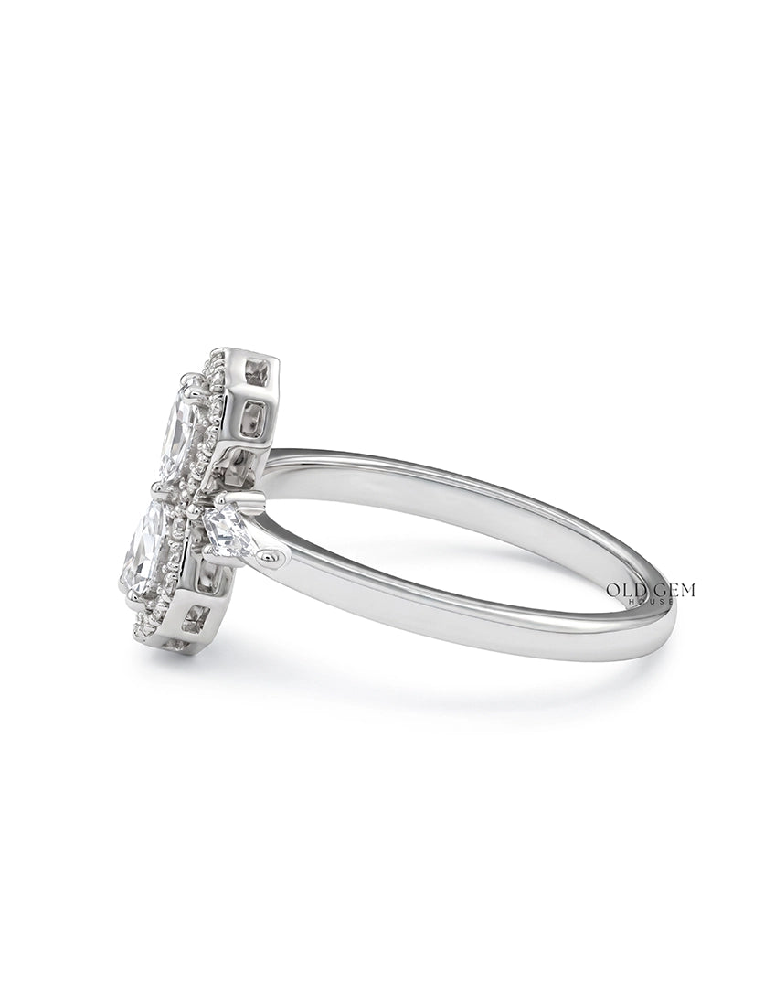 Edwardian Step Cut Pear Two Stone Halo Engagement Ring Engagement Ring