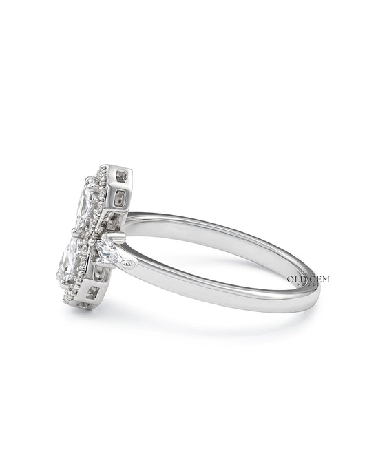 Edwardian Step Cut Pear Two Stone Halo Engagement Ring Engagement Ring