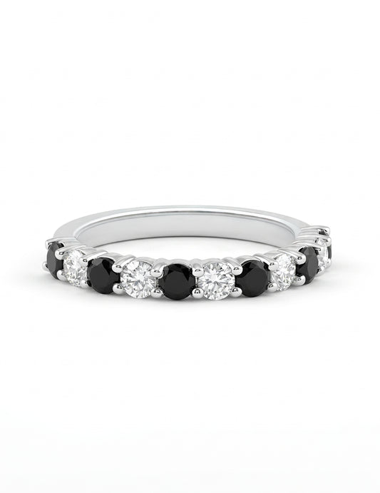 Art Deco Black Round Gemstone Half Eternity Band Wedding Band