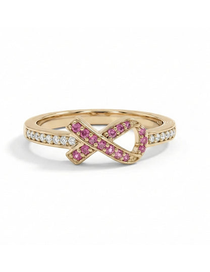 Edwardian Pink Round Gemstone Cancer Ribbon Accent Ring Engagement Ring