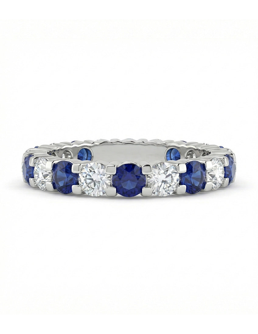 Blue Gemstone Round Cut Eternity Wedding Band Wedding Band