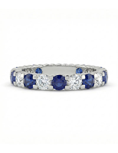 Blue Gemstone Round Cut  Eternity Wedding Band