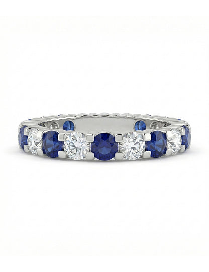 Blue Gemstone Round Cut Eternity Wedding Band Wedding Band