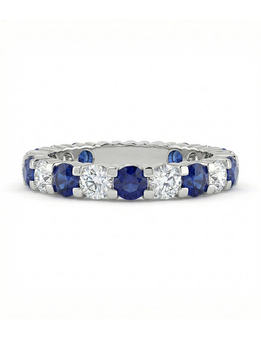 Blue Gemstone Round Cut Eternity Wedding Band Wedding Band