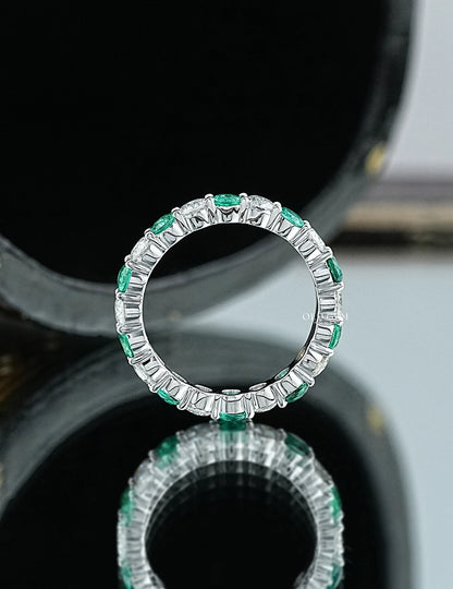 Green Gemstone Lab Diamond Eternity Wedding Band