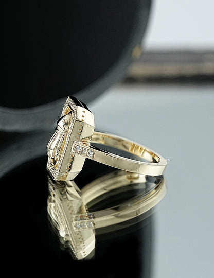 Round Cut Scarab Halo Accent Ring