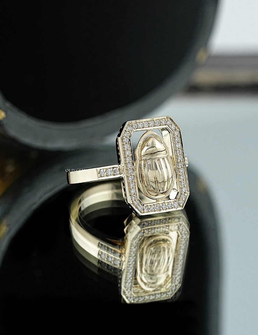 Round Cut Scarab Halo Accent Ring