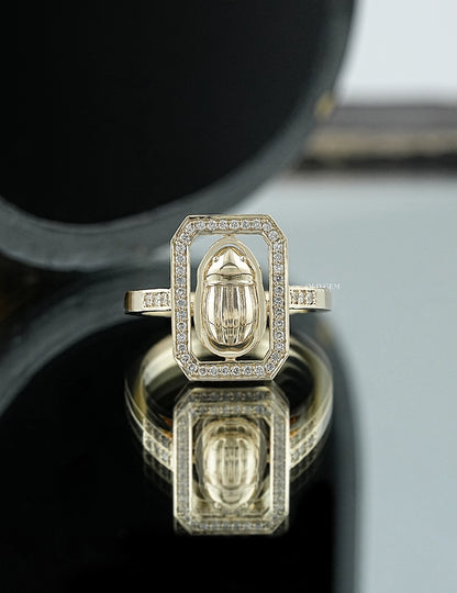 Round Cut Scarab Halo Accent Ring