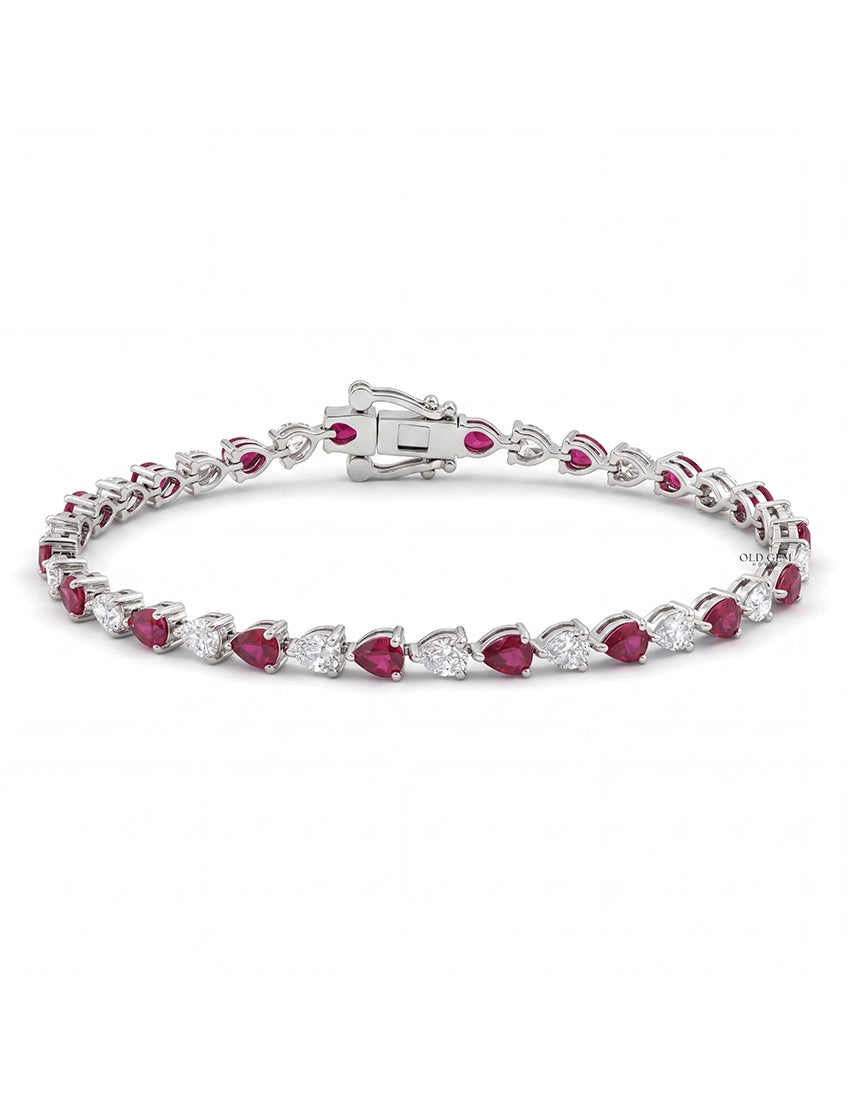 Art Deco Pear Ruby Gemstone Alternative Tennis Bracelet Bracelet