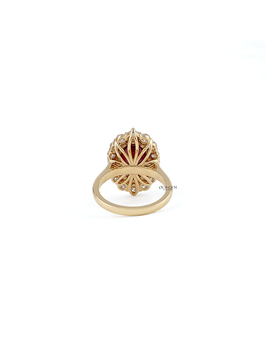 Retro Red Ruby Gemstone Halo Engagement Ring Engagement Ring