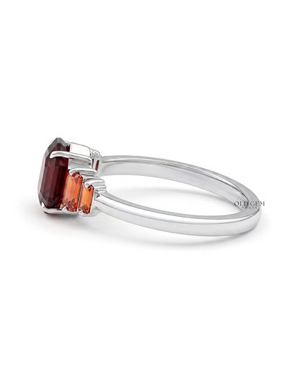 Art Deco Red Gemstone Hexagon Cut Five Stone Ring