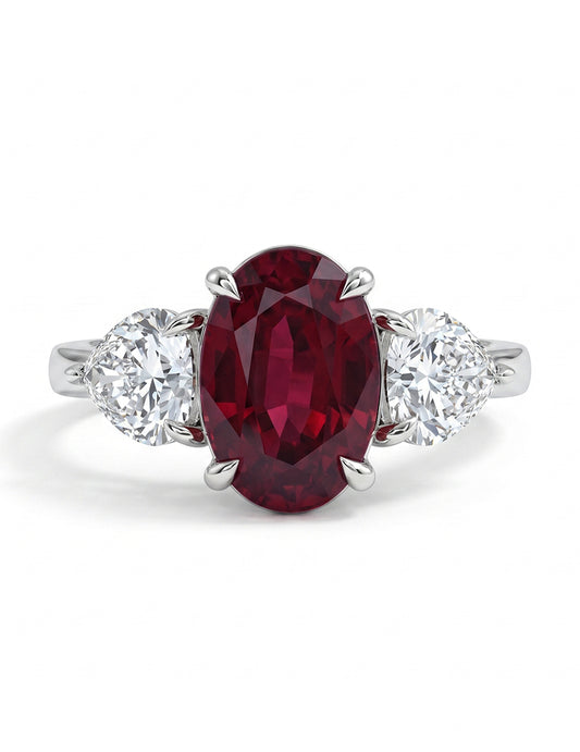 Edwardian Oval Ruby Gemstone Three Stone Ring Engagement Ring