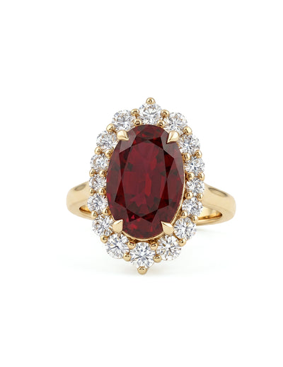 Retro Red Ruby Gemstone Halo Engagement Ring