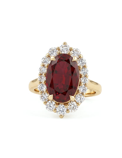 Retro Red Ruby Gemstone Halo Engagement Ring Engagement Ring