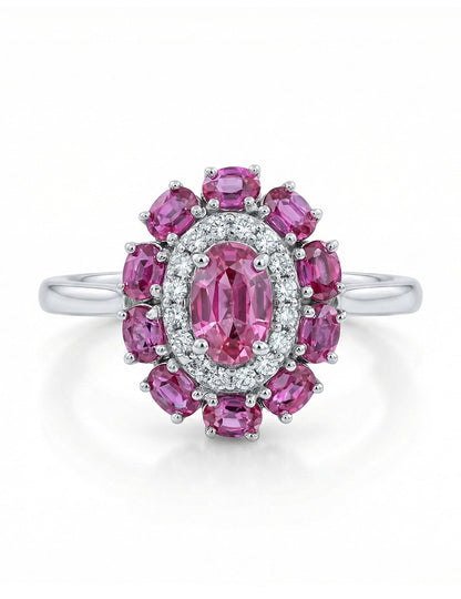 Art Deco Oval Ruby Gemstone Double Halo Engagement Ring Engagement Ring