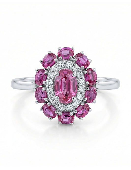 Art Deco Oval Ruby Gemstone Double Halo Engagement Ring Engagement Ring