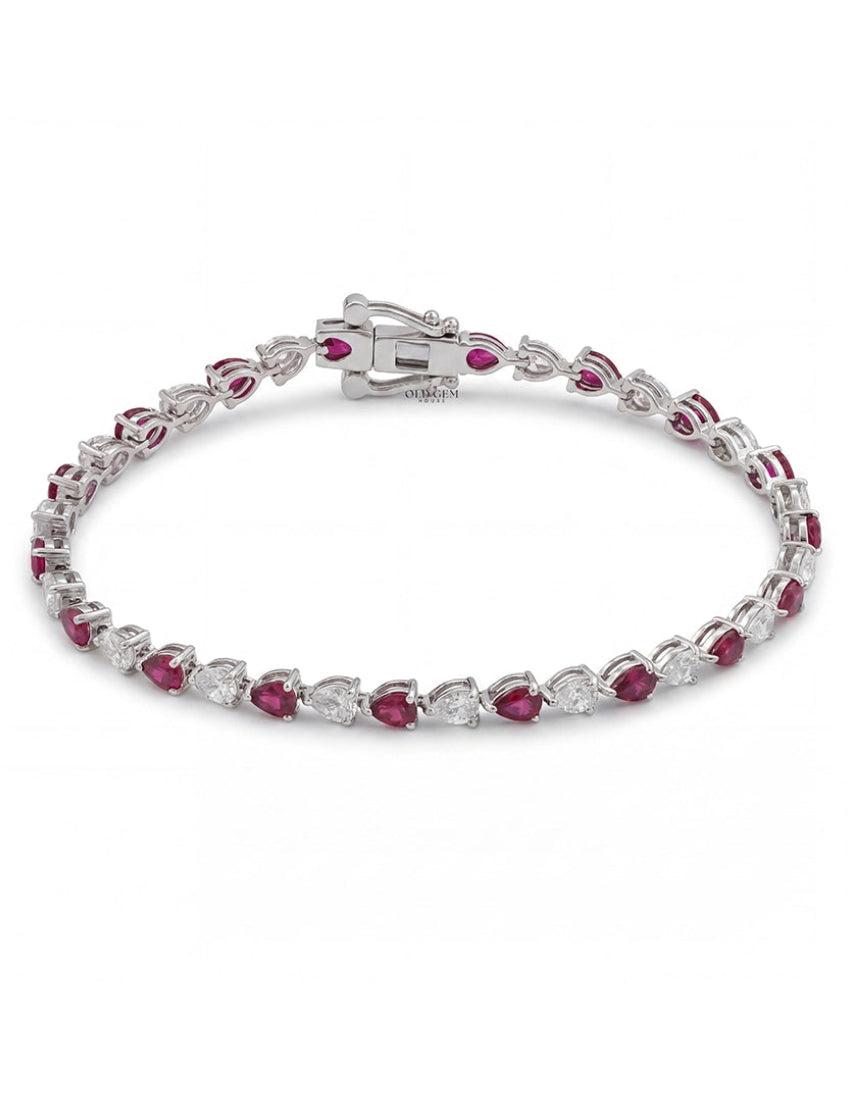 Art Deco Pear Ruby Gemstone Alternative Tennis Bracelet Bracelet