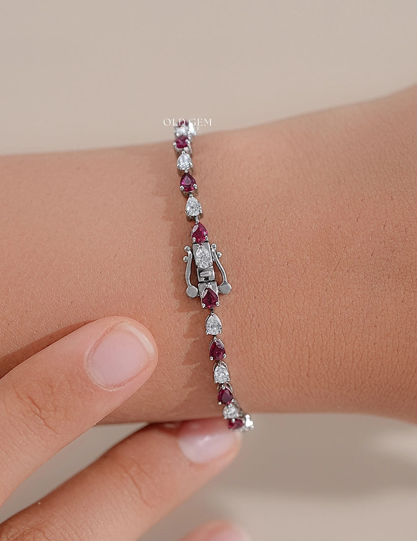 Art Deco Pear Ruby Gemstone Alternative Tennis Bracelet Bracelet