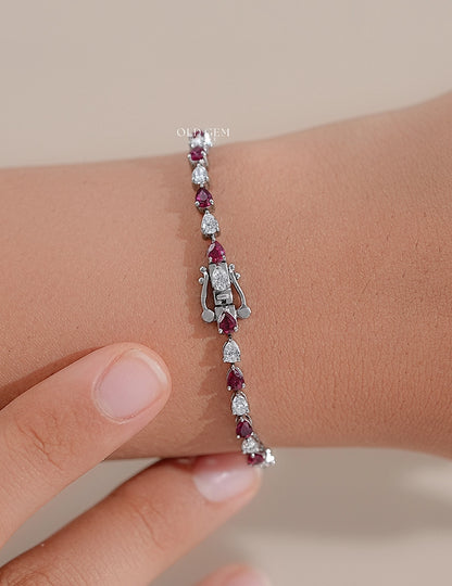 Art Deco Pear Ruby Gemstone Alternative Tennis Bracelet Bracelet