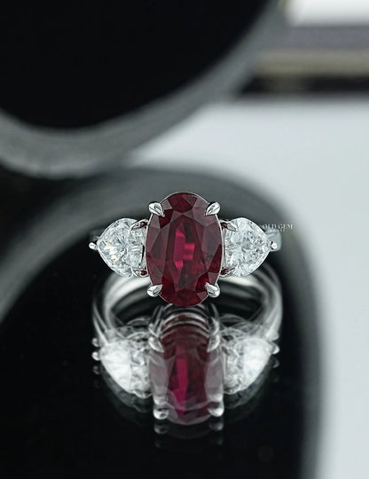 Ruby Gemstone Moval Cut Three-Stone Engagement Ring Engagement Ring