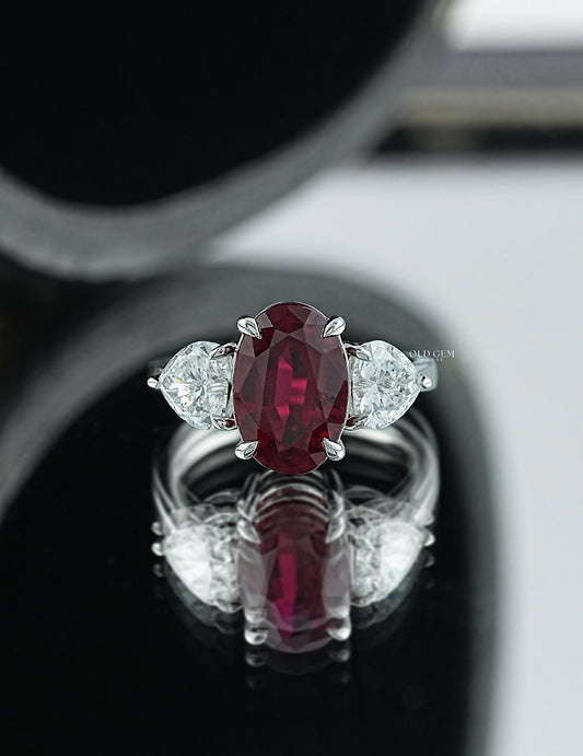 Ruby Gemstone Moval Cut Three-Stone Engagement Ring