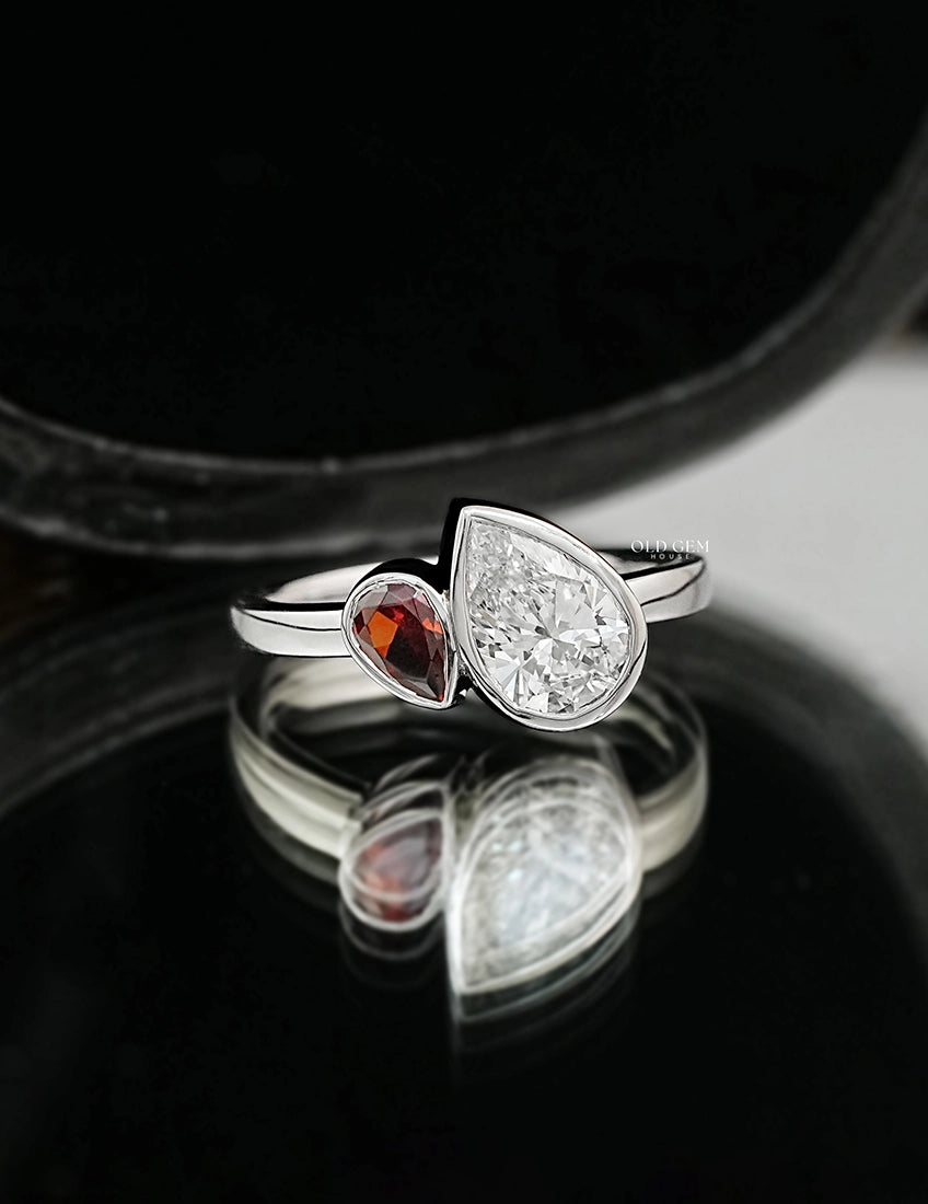 Pear Cut Lab Ruby Gemstone Toi Et Moi Ring Engagement Ring
