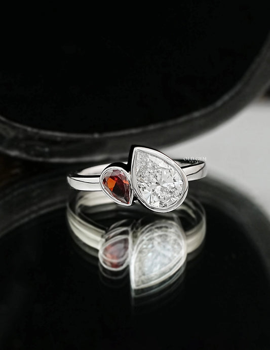 Pear Cut Lab Ruby Gemstone Toi Et Moi Ring Engagement Ring