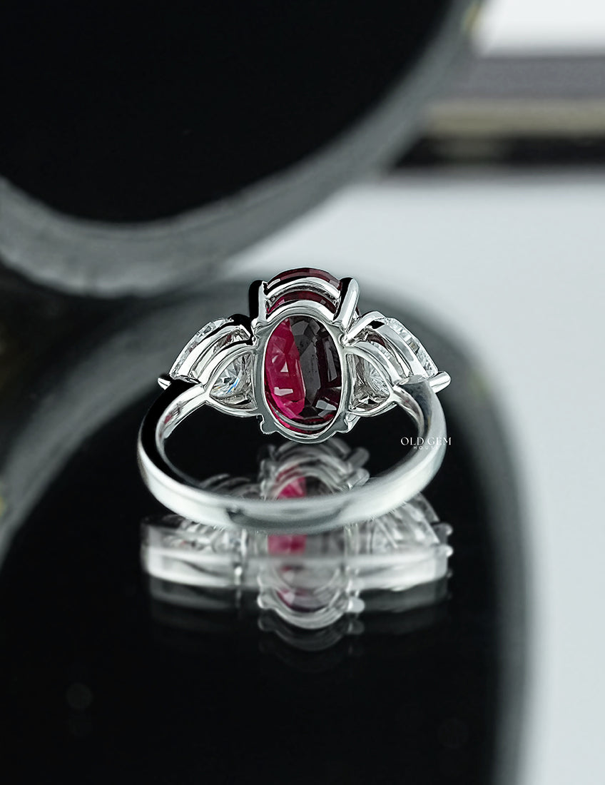 Ruby Gemstone Moval Cut Three-Stone Engagement Ring